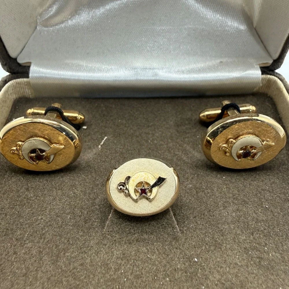Vintage Royale Gold Tone Cufflinks & Tie Tack Set Vintage Men's Formal Jewelry